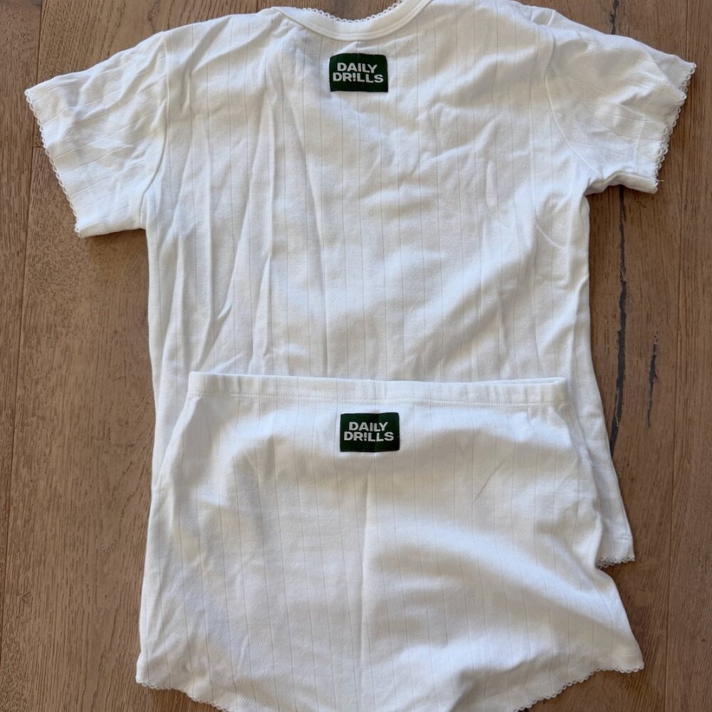 Daily Drills Pointelle Set - White Baby Tee & Boy Shorts with Trim